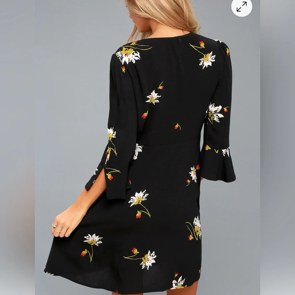 Free People Black Floral Time on My Side Wrap Dress - Picture 4 of 12